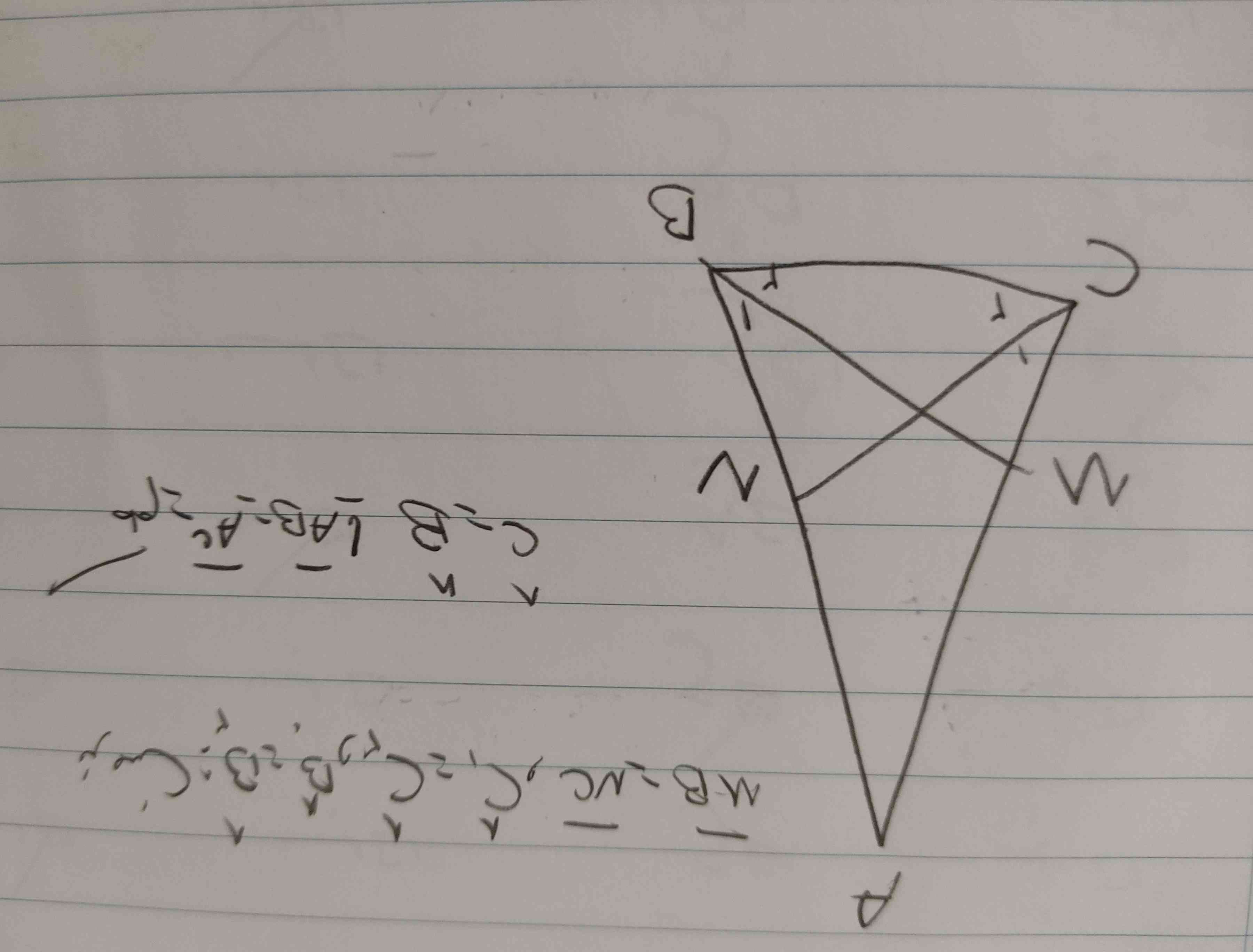 در مثلثی نیم ساز های دو زاویه مجاور برابر است.ثابت کنید مثلث متساوی الساقین است