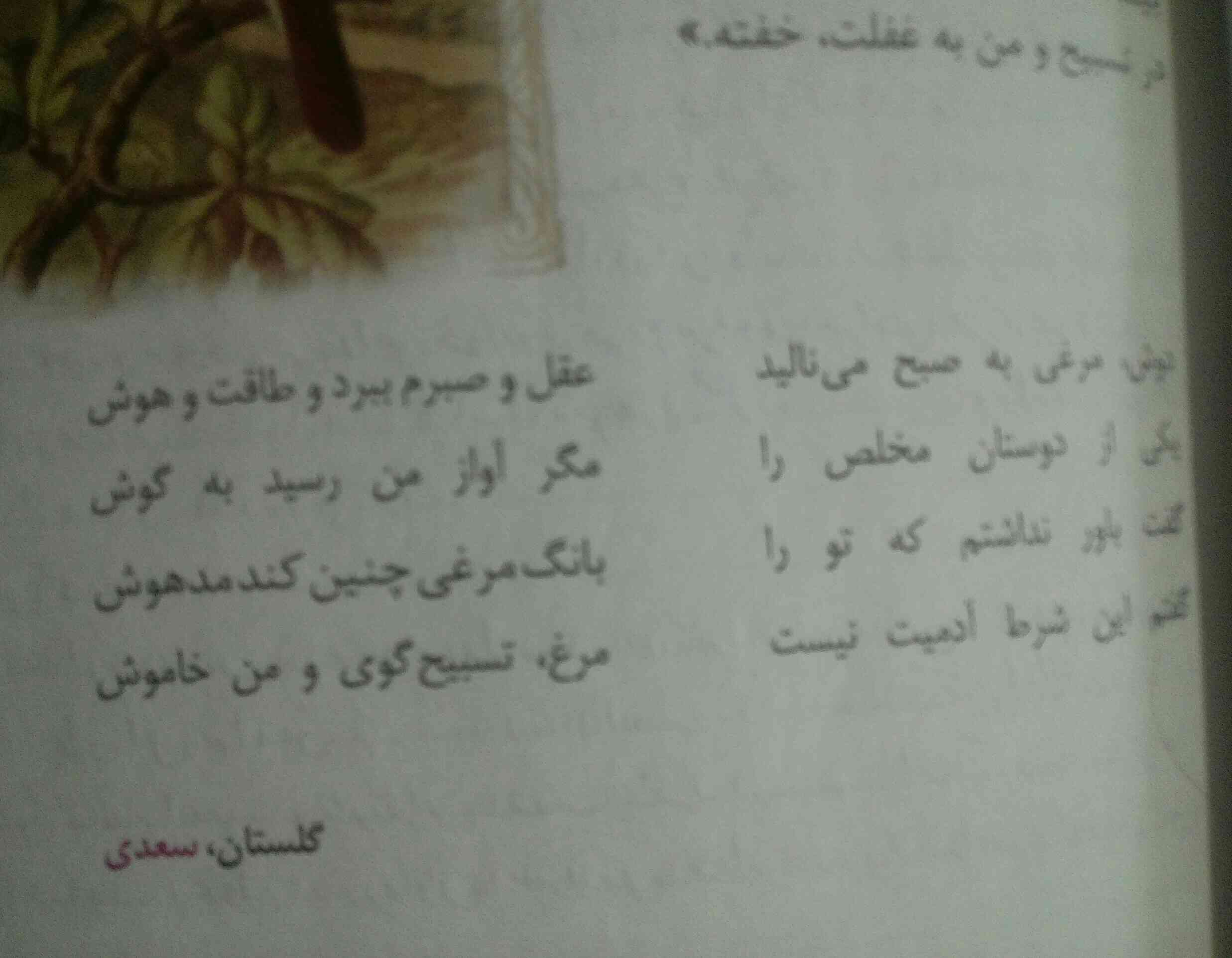سلام میشه معنی شعر صفحه سی و پنج و بگید مرسی
