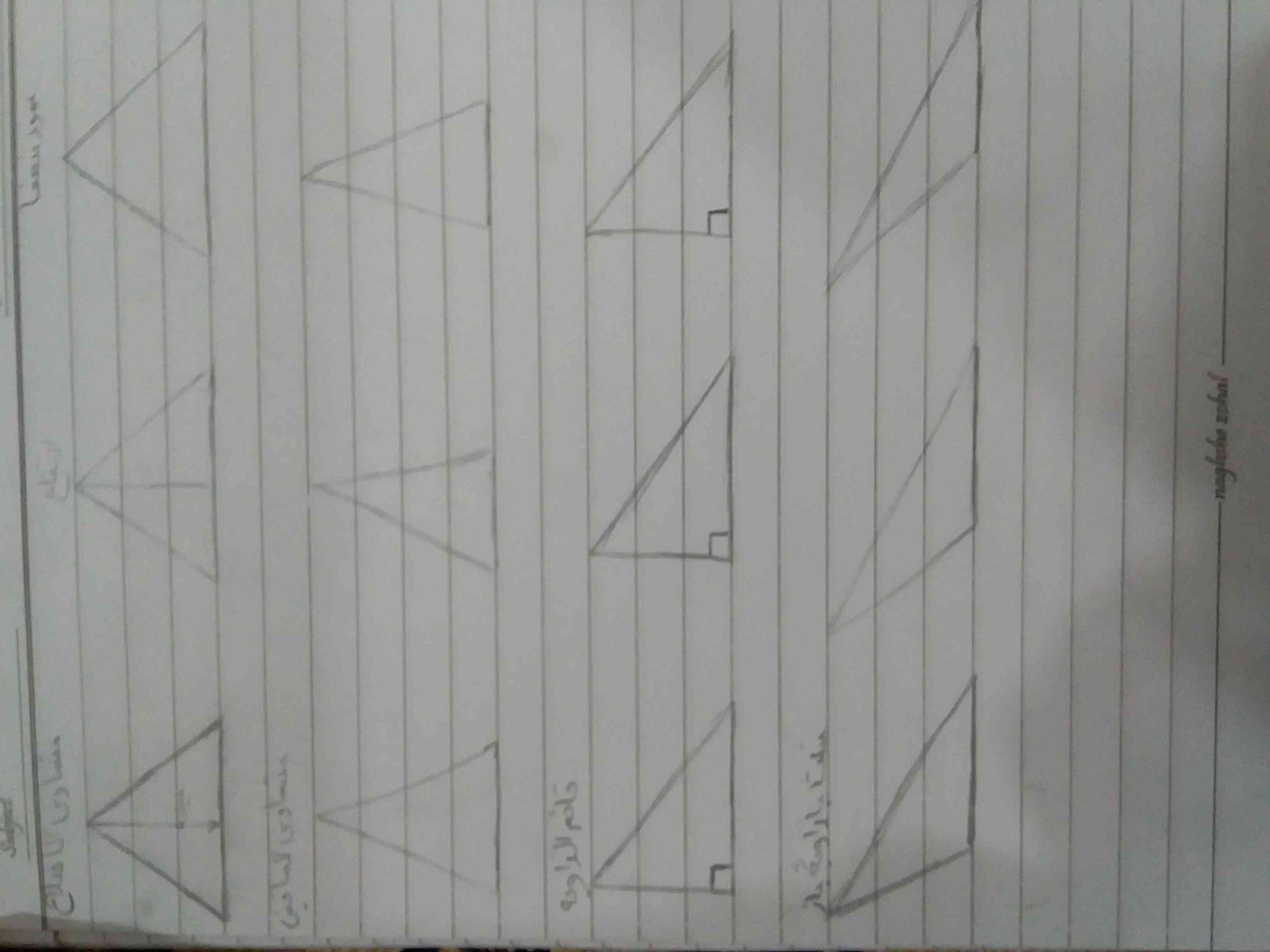 لطفا عمود منصف و ارتفاع  و میانیه هر کدوم از مثلث هارو مشخص کنید