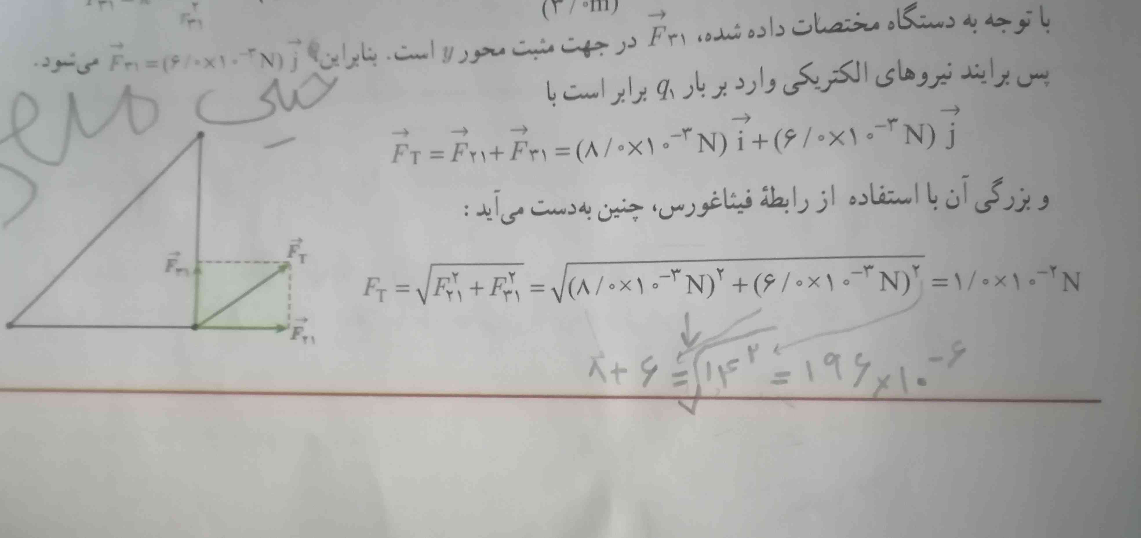 تو میانگین گفته شده بیاین همه جواب رو باهم جمع کنیم ولی اینجا چون مثلثه از فیثاغورس استفاده کرده      اینی که گفتم درسته؟؟
و اینکه اخرش جوابش واسه من شد 196 (کامل نوشتم چجوری حساب کردم) ولی خودش یه چیز دیگه در آورده.   چرا؟؟.  معرکه❤️