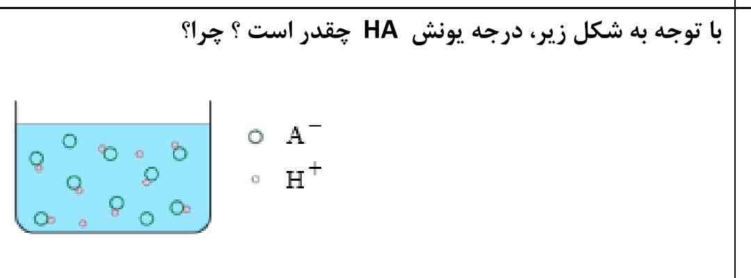 سلام.
ببینید درست حل کردم؟

درجه یونش= یونیده شده ۸ تا تقسیم بر کل مولکولهای یونیده شده که ده تا هستن$$  /frac{8}{?10}  /times 100=  $$