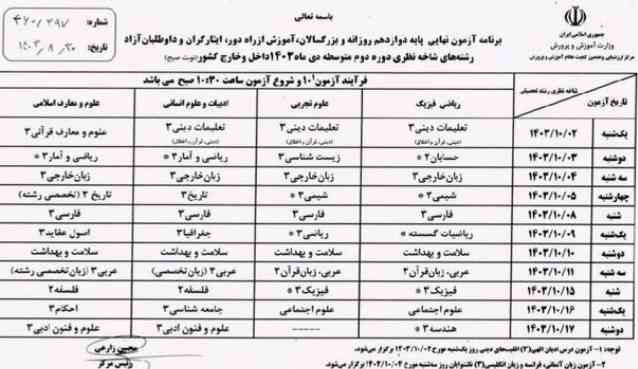 سلام مگه برنامه امتحانی دی ماه دوازدهم تو همه جا کشو یکیه؟