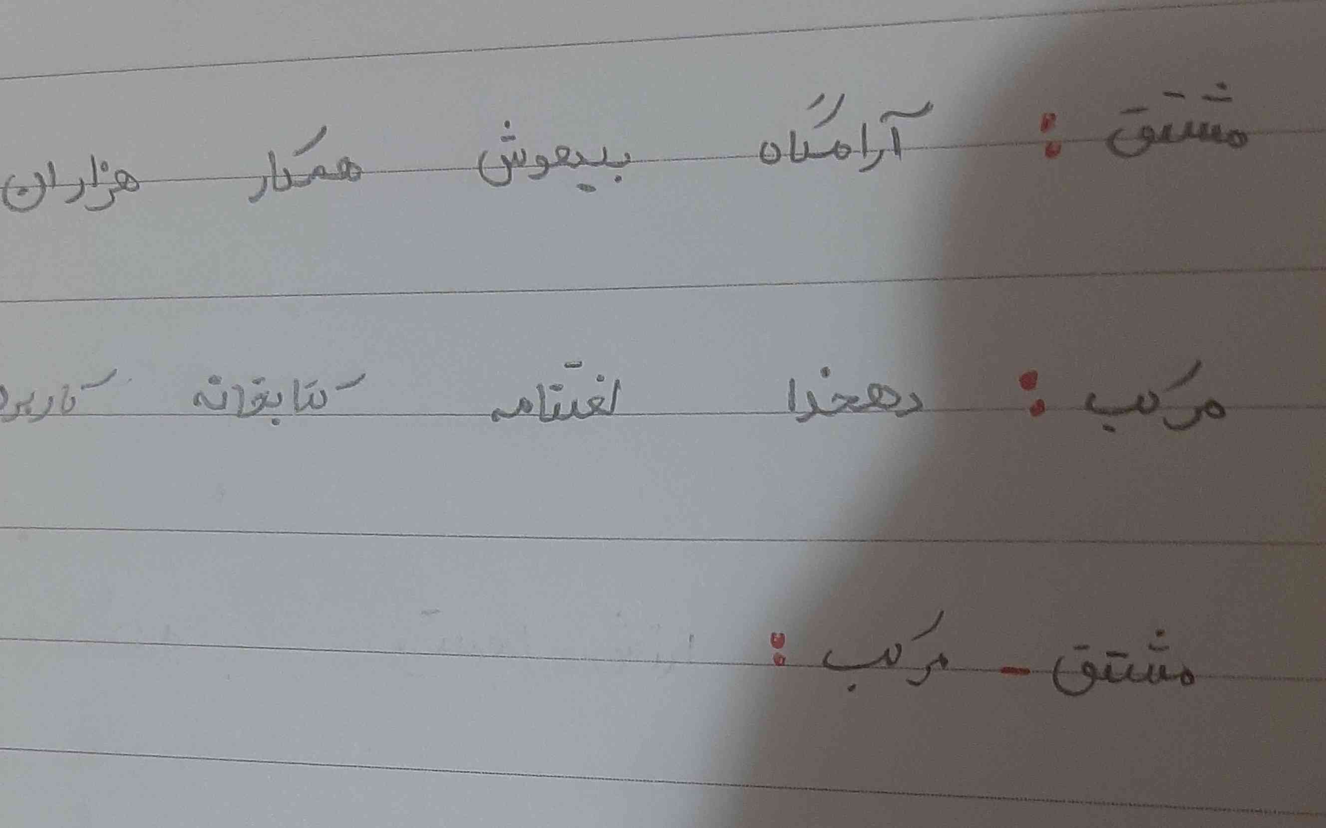 کلمه ی ۴ کلمه ی مشتق مرکب از درس نهم