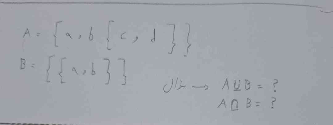 الف) اجتماع مجموعه a و b 
ب ) اشتراک دو مجموعه a و b
ج ) تمامی زیر مجموعه های مجموعه A را بنویسید.
فوریییییییی. تااااااج
جواب با دلیل