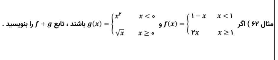 طبق سوال زیر تابع f+g را بنویسید