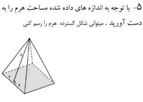 تروخدا جوابش رو  بنوسید معرکه میدم مساحت هرم زیر را به دست اوردید