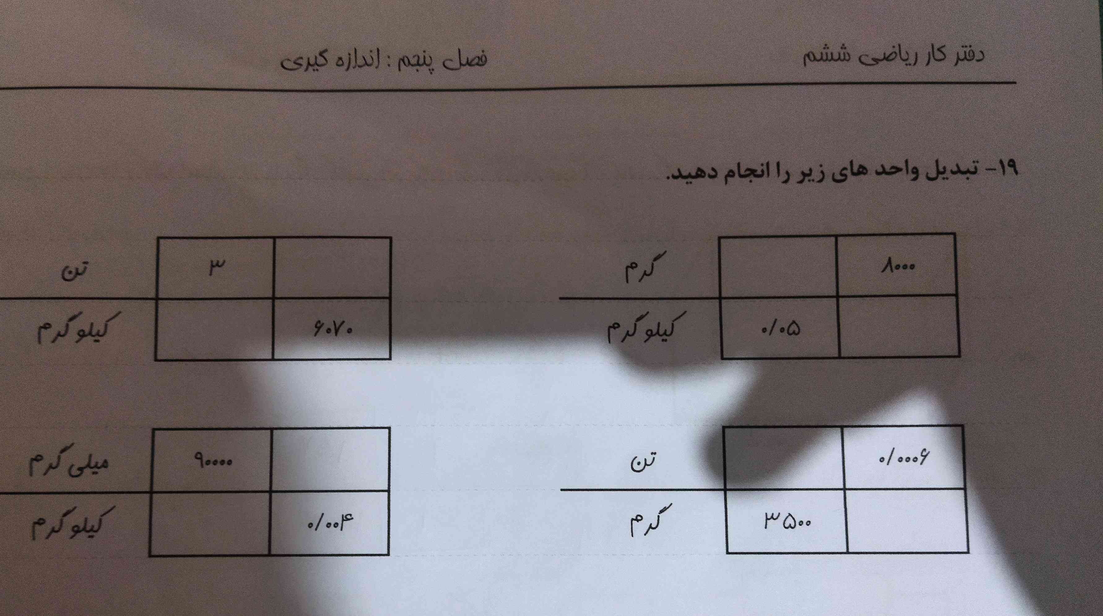 تبدیل واحد های زیر را انجام دهید.