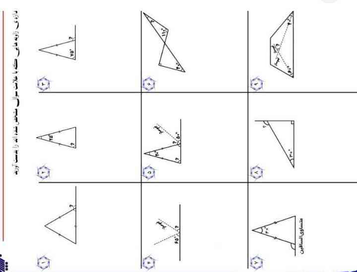 اندازه زاویه هایی که با علامت سوال مشخص شده اند را به دست اورید😇