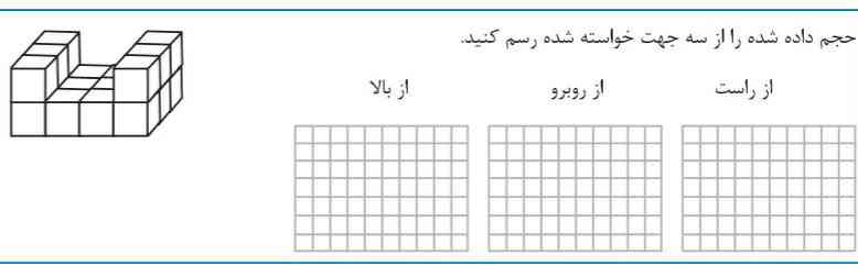 حجم داده شده را از سه جهت خواسته شده رسم کنید؟