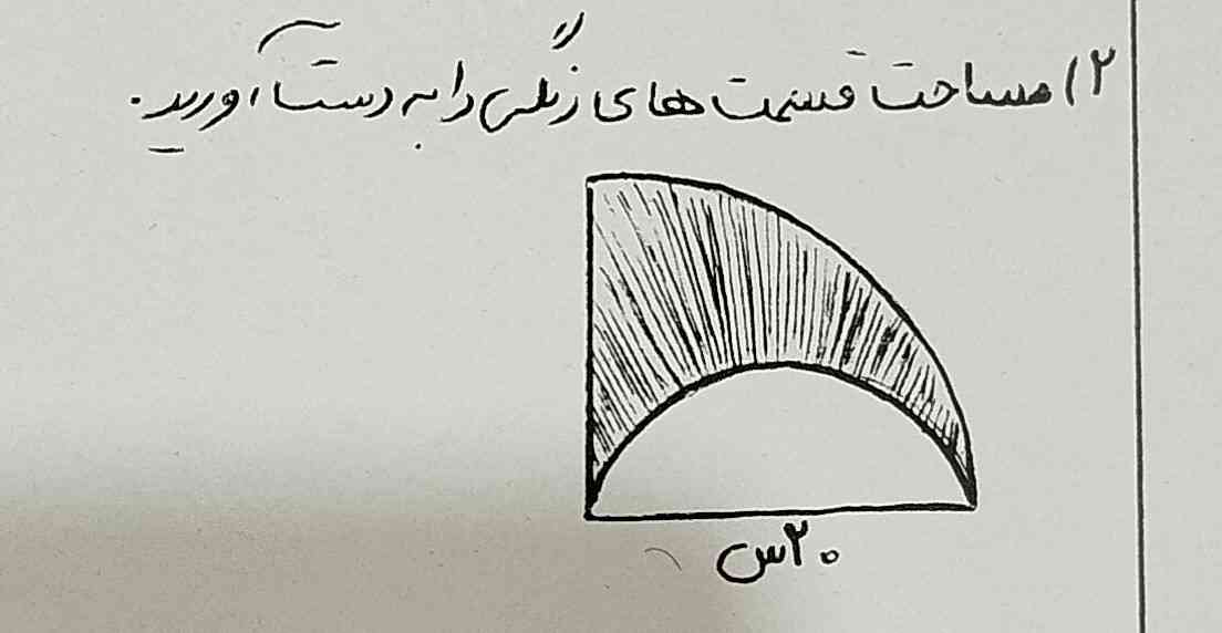 سلام بچه‌ها خسته نباشین مساحت قسمت رنگ شکل به دست بیارین من هم فالوتون می‌کنم هم معرکه میدم؟؟