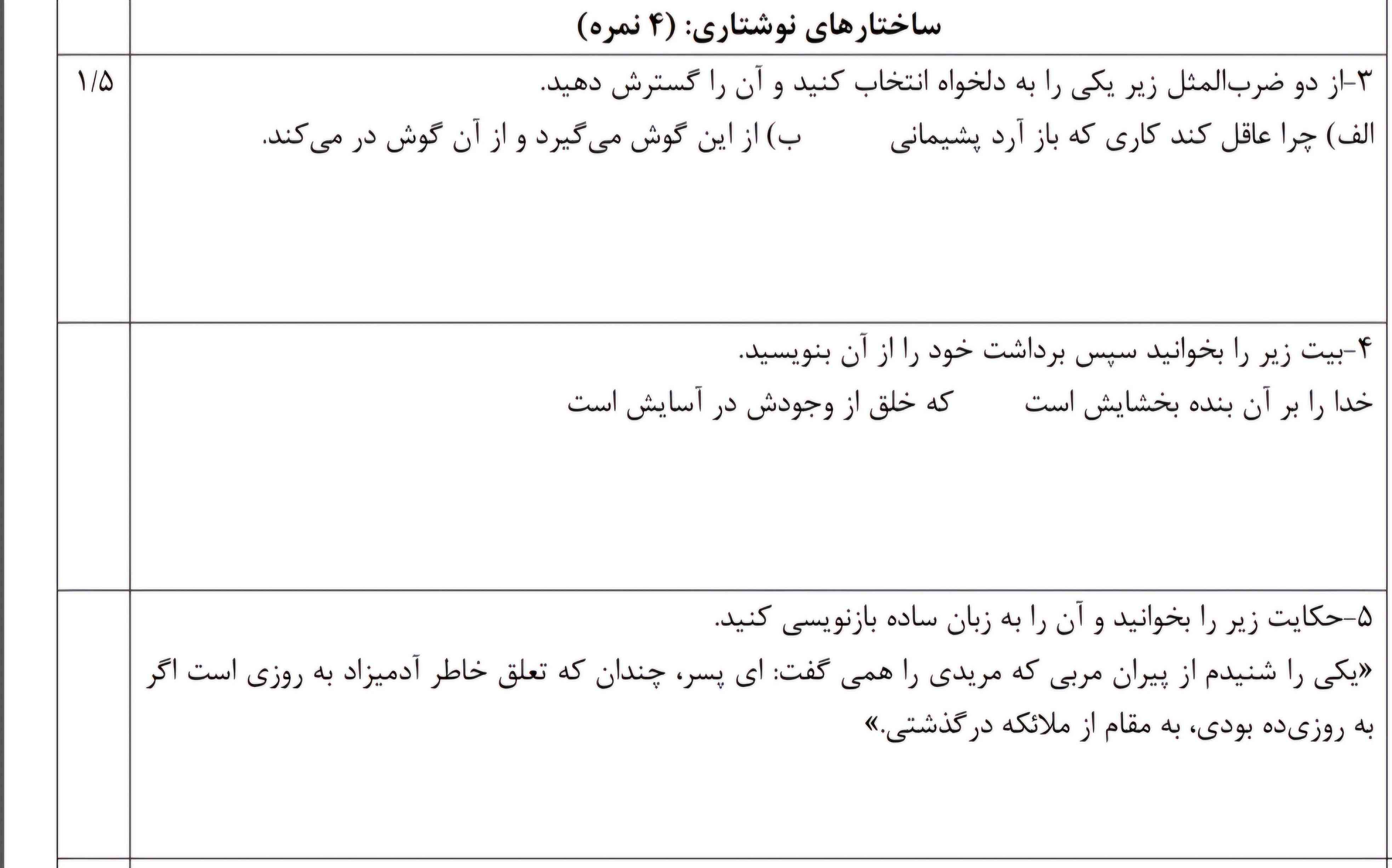 سلام میشه برام اینارو حل کنید میشه بگید چی بنویسم
