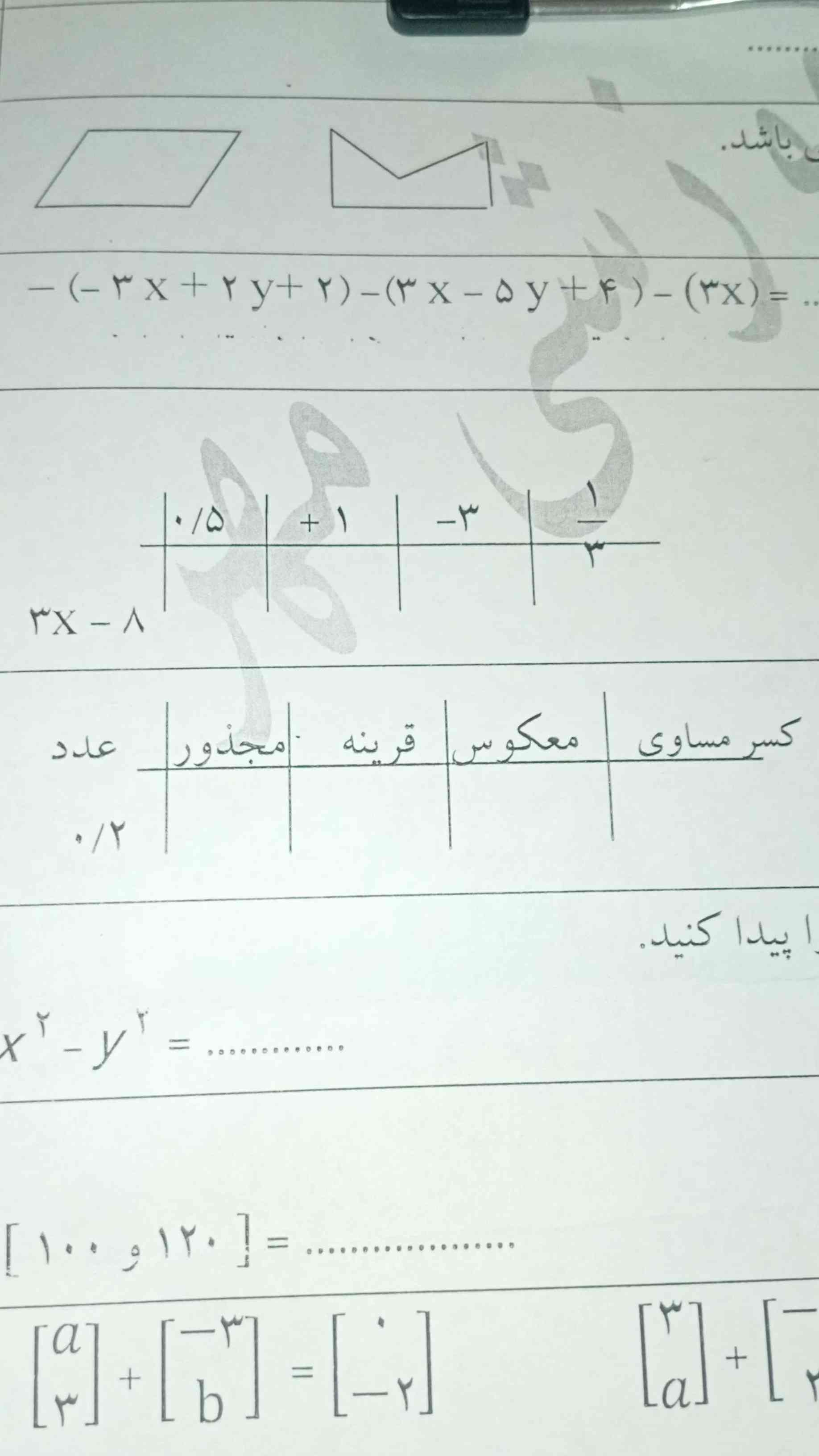 جدول زیر را کامل کنید 