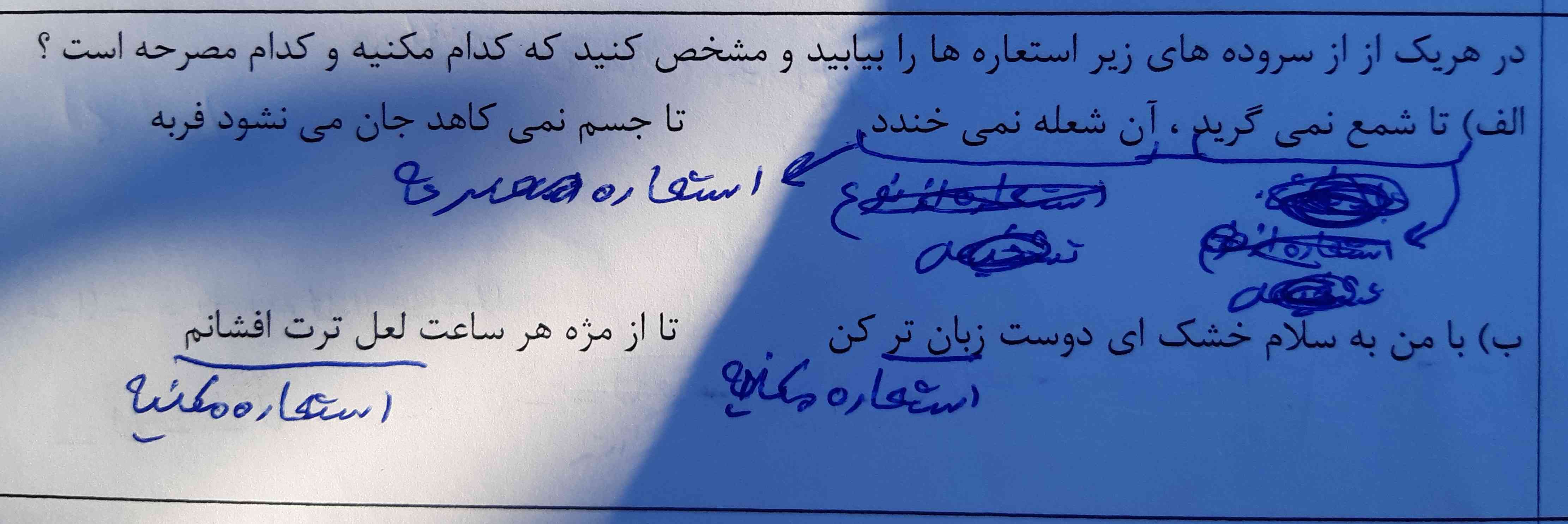 لصفا استعاره را پیداکن و نوع آن را مشخص کن