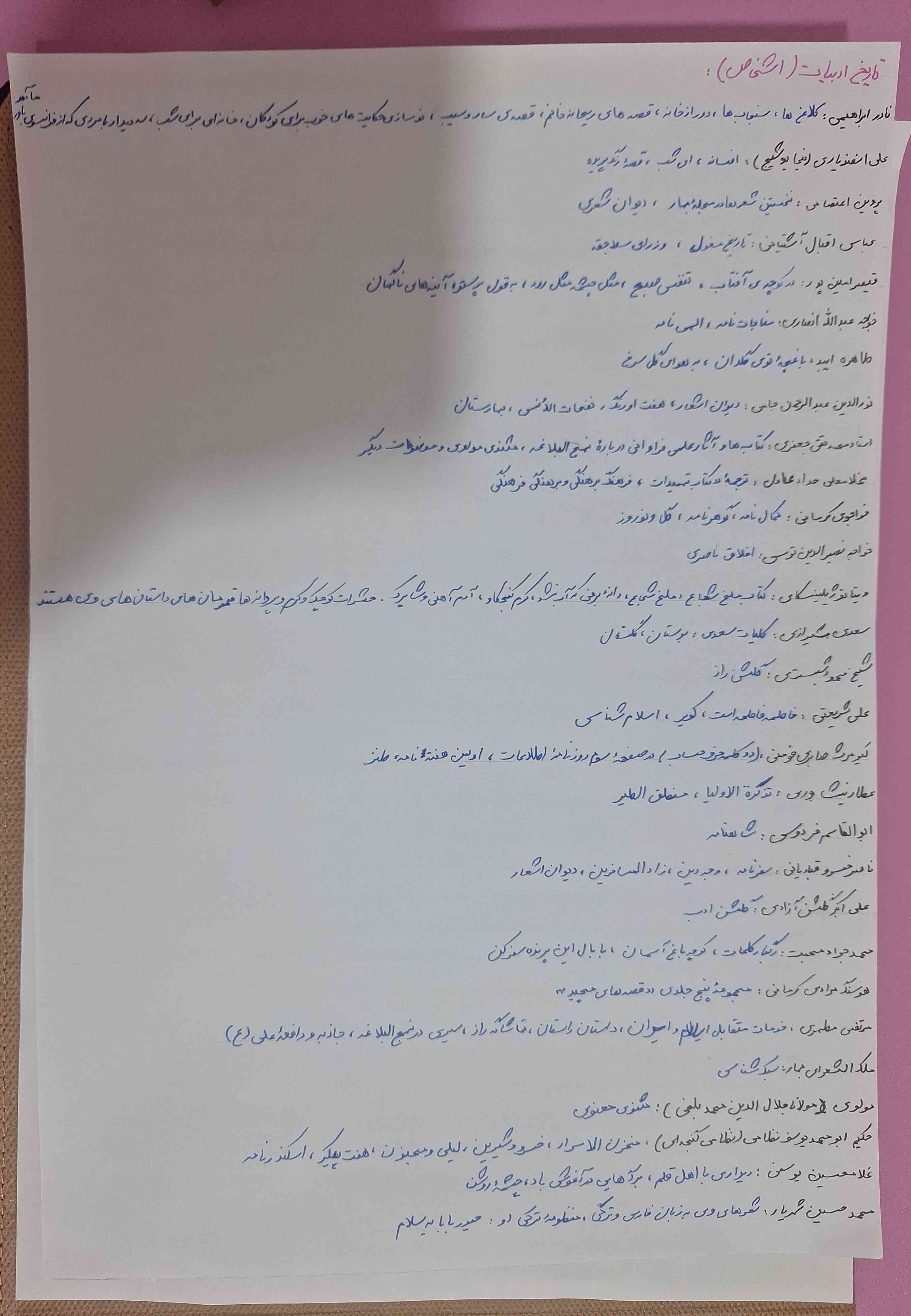 بفرمایید جزوه کامل تاریخ ادبیات اون افرادی که باید بخونید