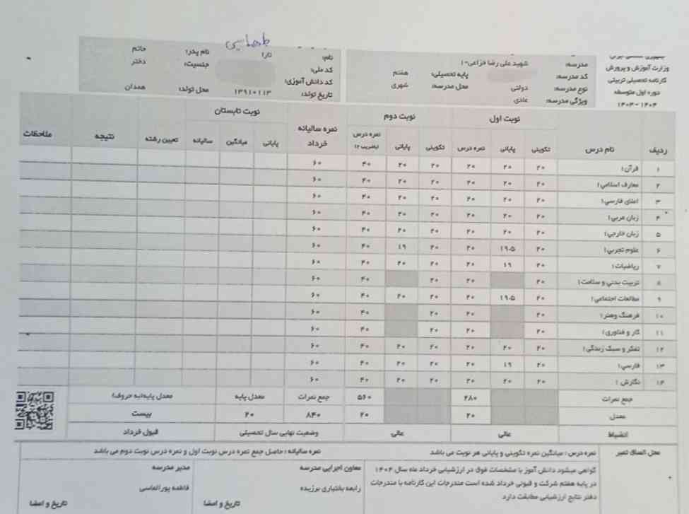 بیاین کارنامه هاتونو این زیر بزارین، معدل بالای ۱۹ معرکه میدم... اینم کارنامه خودم👇