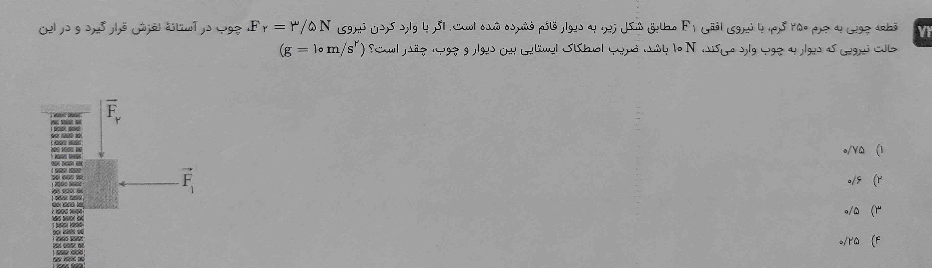 قطعه چوبی به جرم ۲۵۰ گرم با نیروی