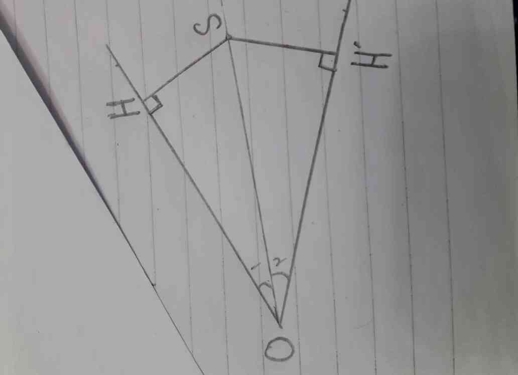 در شکل زیر پاره خط OS نیمساز زاویه O می باشد و از نقطه S دو عمود SH و HSرا بر اضلاع زاویه O را رسم می کنیم 
ثابت کنید دو مثلث بوجود آمده با هم همنهشت می باشند